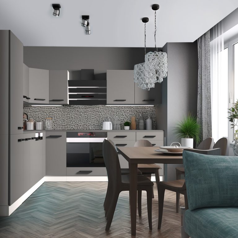 Belini Premium Cucina ad angolo 520 cm grigio opaco con piano di lavoro JULIE Produttore TOR JULIE/0/WT/SR/B/B1