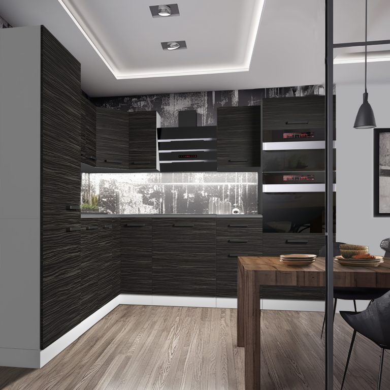 Belini Premium cucina ad angolo 480 cm royal ebony con piano di lavoro STACY Produttore TOR STACY/0/WT/HK/B/B1