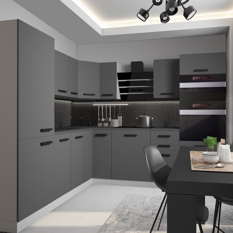 Belini Cucina angolare Belini Premium 480 cm grigio opaco con piano di lavoro STACY Produttore TOR STACY/0/WT/SR/B/B1