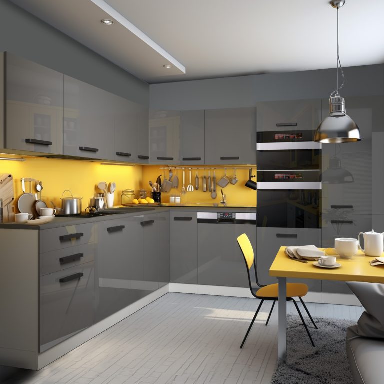 Belini Cucina angolare Premium 420 cm grigio lucido con piano di lavoro JANET Produttore INF JANET/0/WT/S/B/B1