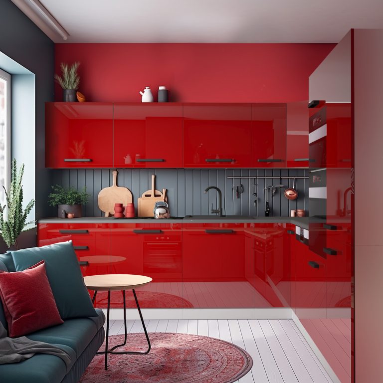 Belini Cucina angolare Premium 420 cm rosso lucido con piano di lavoro JANET Produttore INF JANET/0/WT/R/B/B1