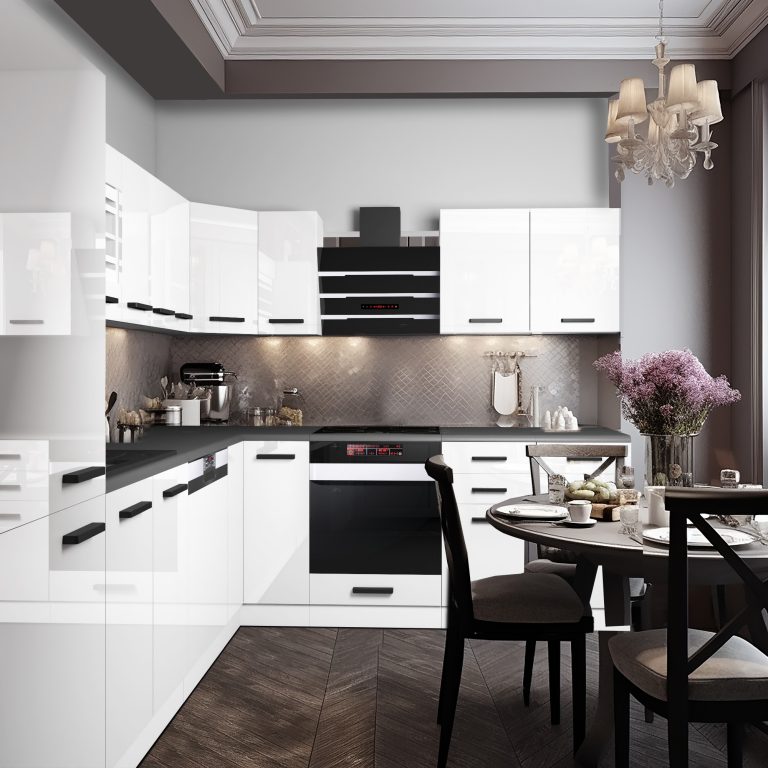 Belini Premium cucina ad angolo 520 cm bianco lucido con piano di lavoro JULIE Produttore INF JULIE/0/WT/W/B/B1