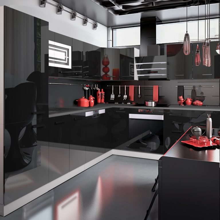 Belini Premium cucina ad angolo 520 cm nero lucido con piano di lavoro JULIE Produttore INF JULIE/0/WT/B/B/B1
