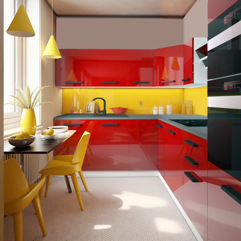 Belini Cucina angolare Premium 420 cm rosso lucido con piano di lavoro MELANIE Produttore INF MELANIE/0/WT/R/B/B1