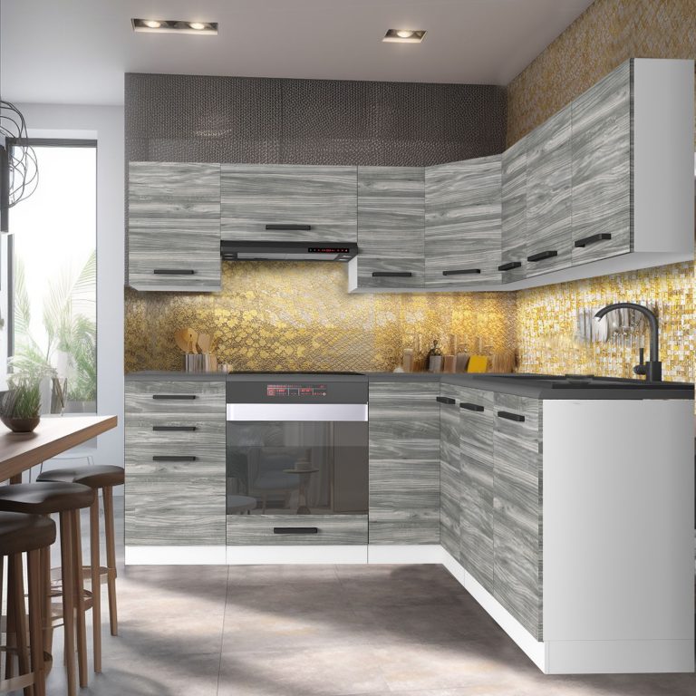 Belini Cucina angolare Premium 360 cm grigio antracite glamour wood con piano di lavoro SARAH Produttore TOR SARAH/1/WT/GW/B/B1