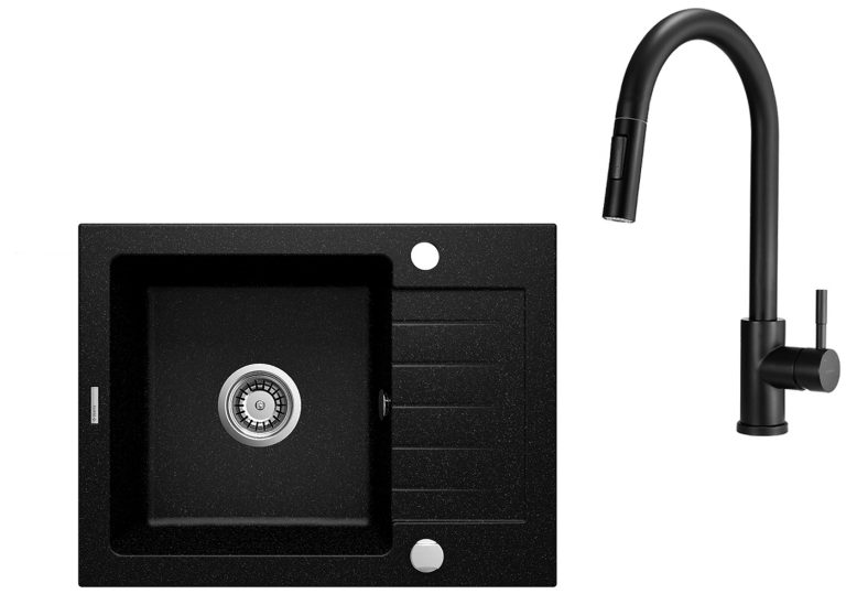 SET IN OFFERTA: Lavello in granito + Rubinetto da cucina con beccuccio estraibile ZQZ 211A / BBM N72M






