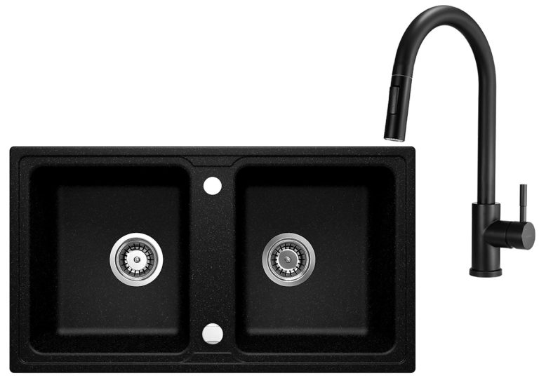 SET IN OFFERTA: Lavello in granito + Rubinetto da cucina con beccuccio estraibile ZQZ 2203 / BBM N72M






