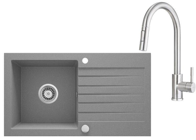SET IN OFFERTA: Lavello in granito + Rubinetto da cucina con beccuccio estraibile ZQZ S113 / BBM F72M