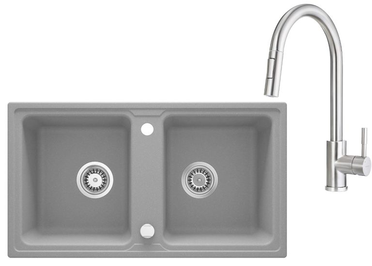 SET IN OFFERTA: Lavello in granito + Rubinetto da cucina con beccuccio estraibile ZQZ S203 / BBM F72M