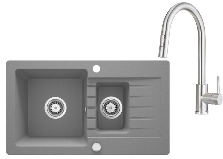 SET IN OFFERTA: Lavello in granito + Rubinetto da cucina con beccuccio estraibile ZQZ S513 / BBM F72M
