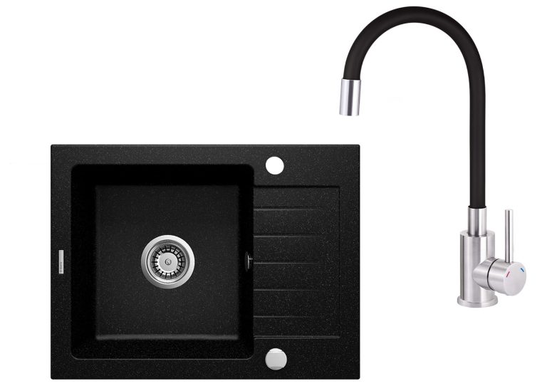 SET IN OFFERTA: Lavello in granito + Rubinetto da cucina con beccuccio flessibile ZQZ 211A / BOC B720

