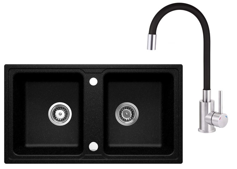 SET IN OFFERTA: Lavello in granito + Rubinetto da cucina con beccuccio flessibile ZQZ 2203 / BOC B720
