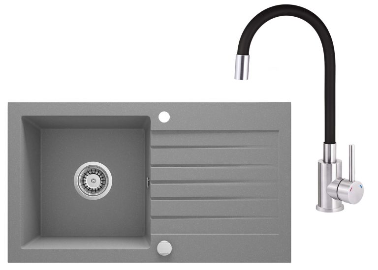 SET IN OFFERTA: Lavello in granito + Rubinetto da cucina con beccuccio flessibile ZQZ S113 / BOC B720
