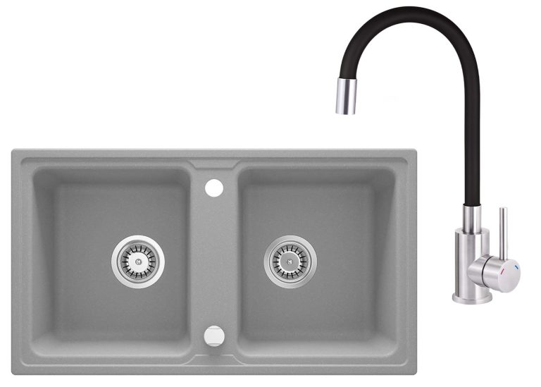 SET IN OFFERTA: Lavello in granito + Rubinetto da cucina con beccuccio flessibile ZQZ S203 / BOC B720
