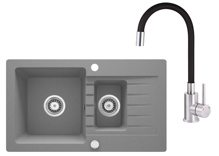 SET IN OFFERTA: Lavello in granito + Rubinetto da cucina con beccuccio flessibile ZQZ S513 / BOC B720
