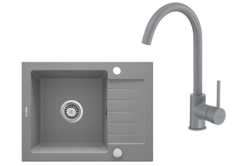 LAVELLO GRIGIO ZORBA CON PIANO DI SCOLATURA + RUBINETTO GRIGIO NEMEZIA ZQZA S11A





