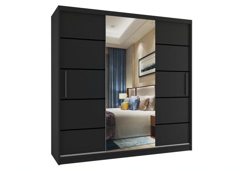 Armadio scorrevole da 200 cm PREMIUM CON CASSETTI con specchio grigio antracite grafite  Produttore






