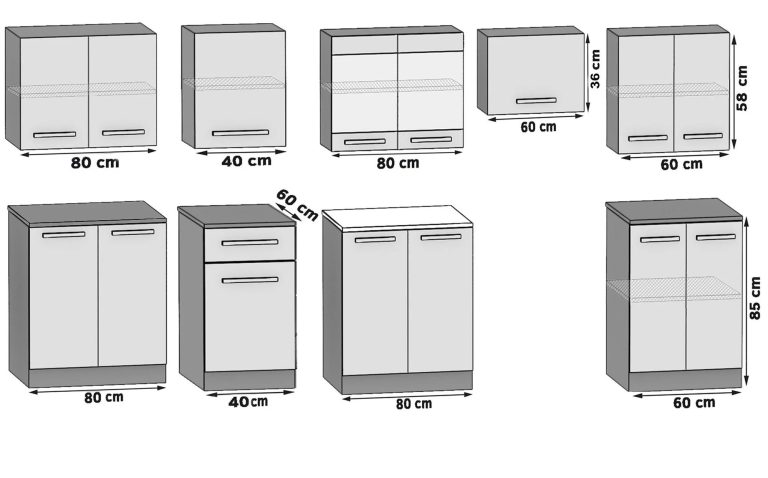Cucina 320 cm grigio antracite grafite con piano di lavoro – Produttore TOR PRIMO320/4/WT/SR/0/B1