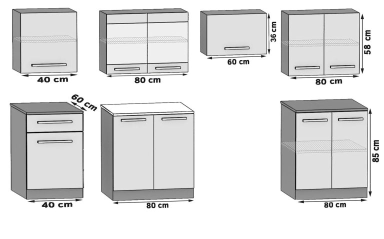 Cucina 260 cm grigio antracite grafite con piano di lavoro – Produttore TOR PRIMO260/3/WT/SR/0/B1