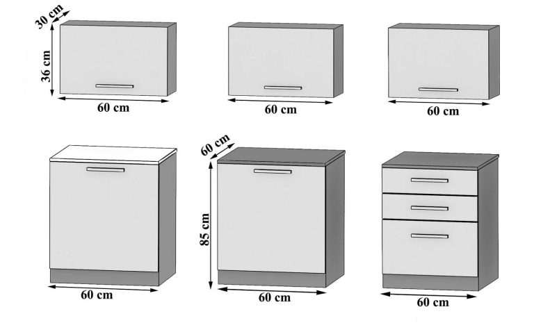 Mobili da cucina 180 cm grigio lucido senza piano di lavoro Produttore INF LAURENTINO2/3/WT/S/BB/B1
