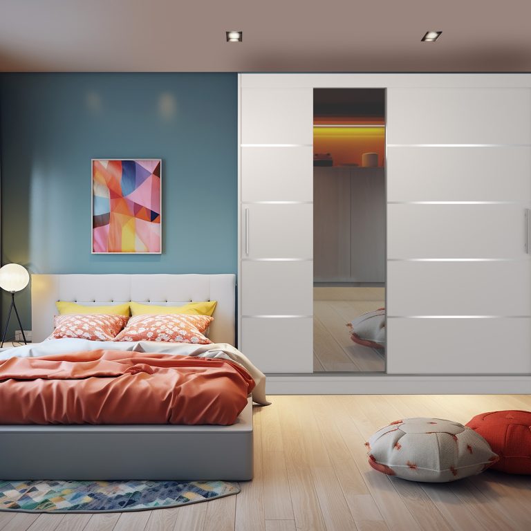 Armadio 200 cm Belini bianco opaco con ante scorrevoli a specchio e cassetti Produttore MBP SZP5/1/W/W/0/KLAL