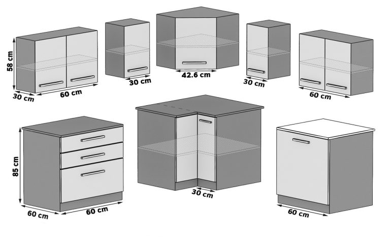 Mobili da cucina 300 cm bianchi lucidi senza piano di lavoro Produttore INF ARMIN2/2/WT/W/BB/B1