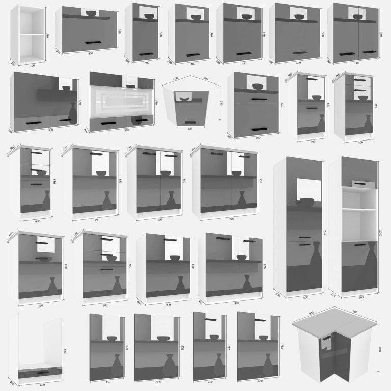 Mobili da cucina 120 cm grigio lucido senza piano di lavoro Produttore INF VULCANO2/4/WT/S/BB/B1