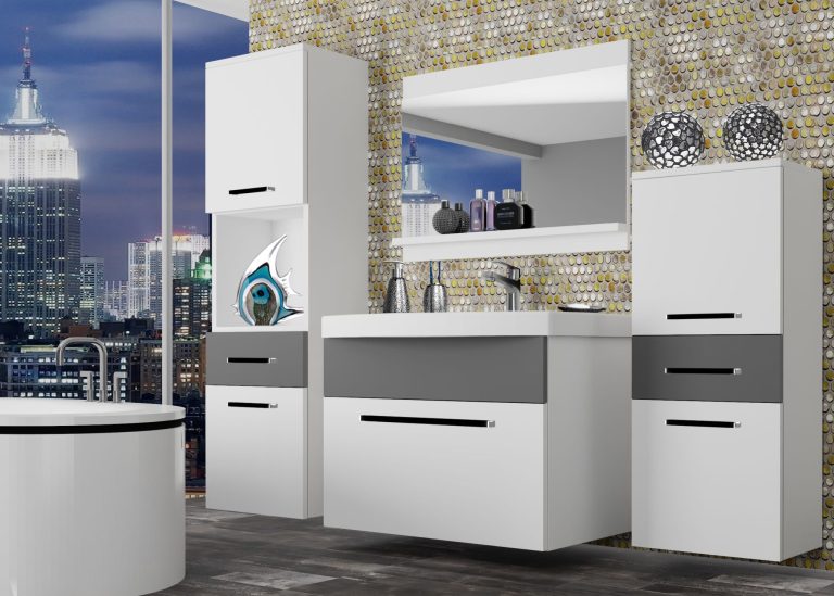 Mobili da bagno Belini bianco opaco / grigio opaco + lavabo + specchio Produttore ROD M 5/0/W/WSR/0/ZW
