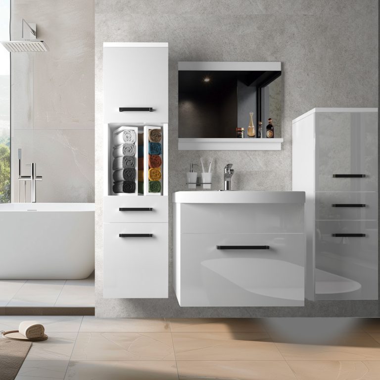 Mobili da bagno Belini bianco lucido + lavabo + specchio Produttore ROD P 5/0/W/W/0/ZW