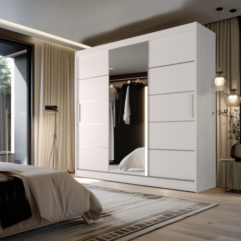Armadio 200 cm Belini bianco opaco con ante scorrevoli a specchio e cassetti Produttore MT SZP5/1/W/W/0/KLAL