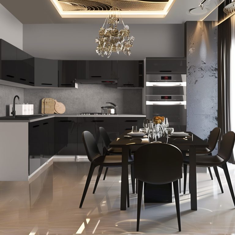 Mobili da cucina 420 cm nero lucido con piano di lavoro Produttore INF UNIQAGRANDE/5/WT/B/0/B1