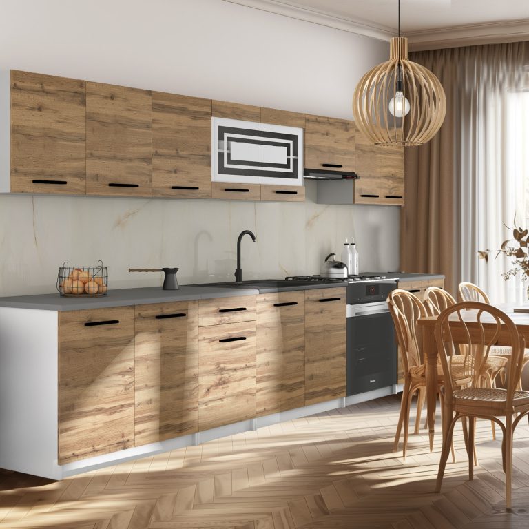 Cucina 320 cm rovere wotan / rovere sonoma con piano di lavoro – Produttore TOR PRIMO320/4/WT/DW/0/B1