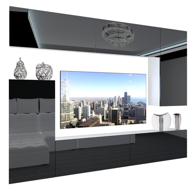 Parete attrezzata Belini Premium Versione completa Nero lucido + Illuminazione LED Nexum 125 Produttore NEX 8/0/W/B/0/0/PP