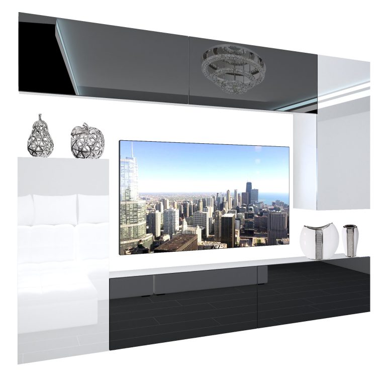 Parete attrezzata Belini Premium Versione completa Nero lucido / Bianco lucido + Illuminazione LED Nexum 115 Produttore NEX 8/0/W/BWWB/0/0/PP
