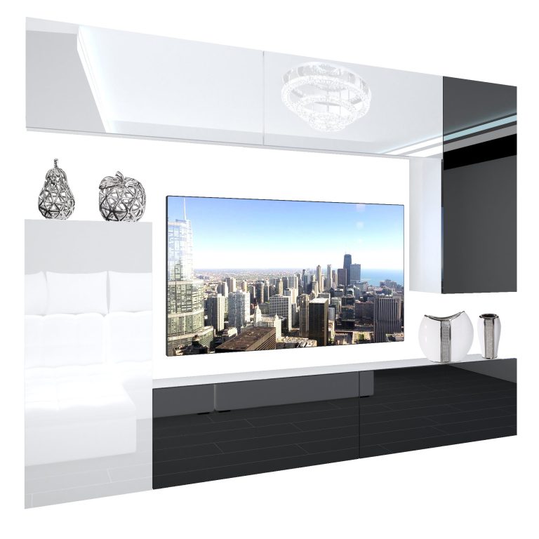 Parete attrezzata Belini Premium Versione completa Bianco lucido / Nero lucido + Illuminazione LED Nexum 116 Produttore NEX 8/0/W/WBWB/0/0/PP