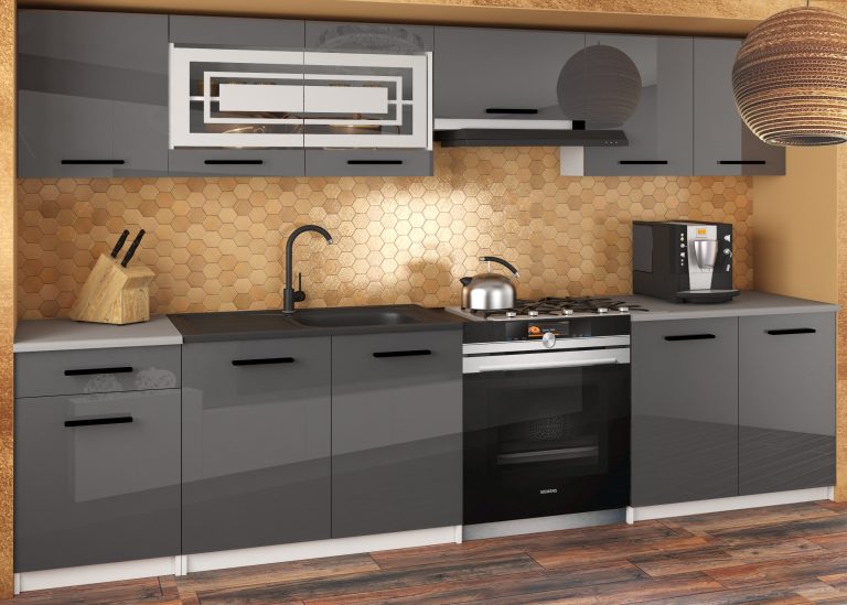 Mobili da cucina JUSTYNA 260 cm grigio lucido senza piano di lavoro Produttore INF JUSTYNA/0/WT/S/BB/B1