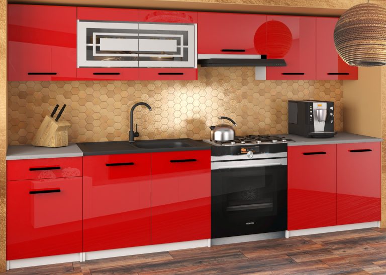 Mobili da cucina JUSTYNA 260 cm rosso lucido senza piano di lavoro Produttore INF JUSTYNA/0/WT/R/BB/B1