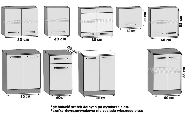 Mobili da cucina JULIA 320 cm grigio lucido senza piano di lavoro Produttore INF JULIA/0/WT/S/BB/B1
