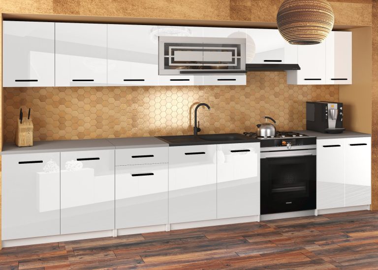 Mobili da cucina JULIA 320 cm bianco lucido con piano d'appoggio Produttore INF JULIA/0/WT/W/0/B1