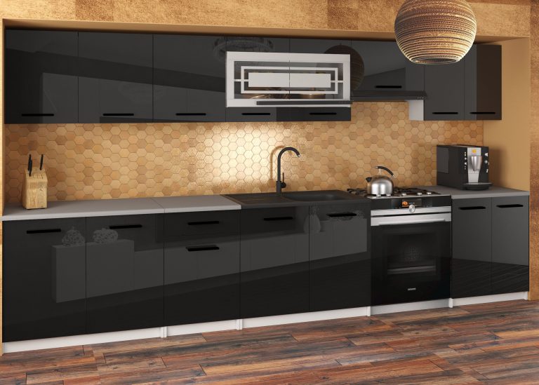 Mobili da cucina JULIA 320 cm nero lucido senza piano di lavoro Produttore INF JULIA/0/WT/B/BB/B1