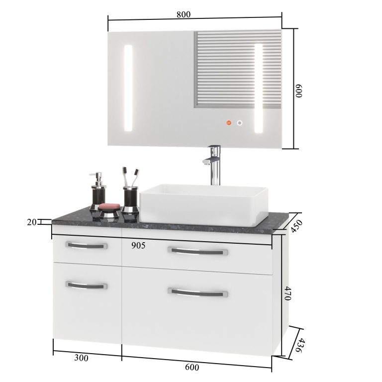 Set di mobili da bagno Euphoria EUP P 90L/0/W/0/BK/MB