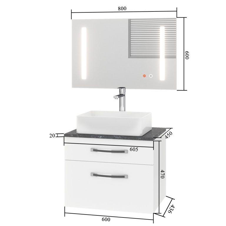 Set di mobili da bagno Euphoria EUP P 60/0/W/0/BK/MB
