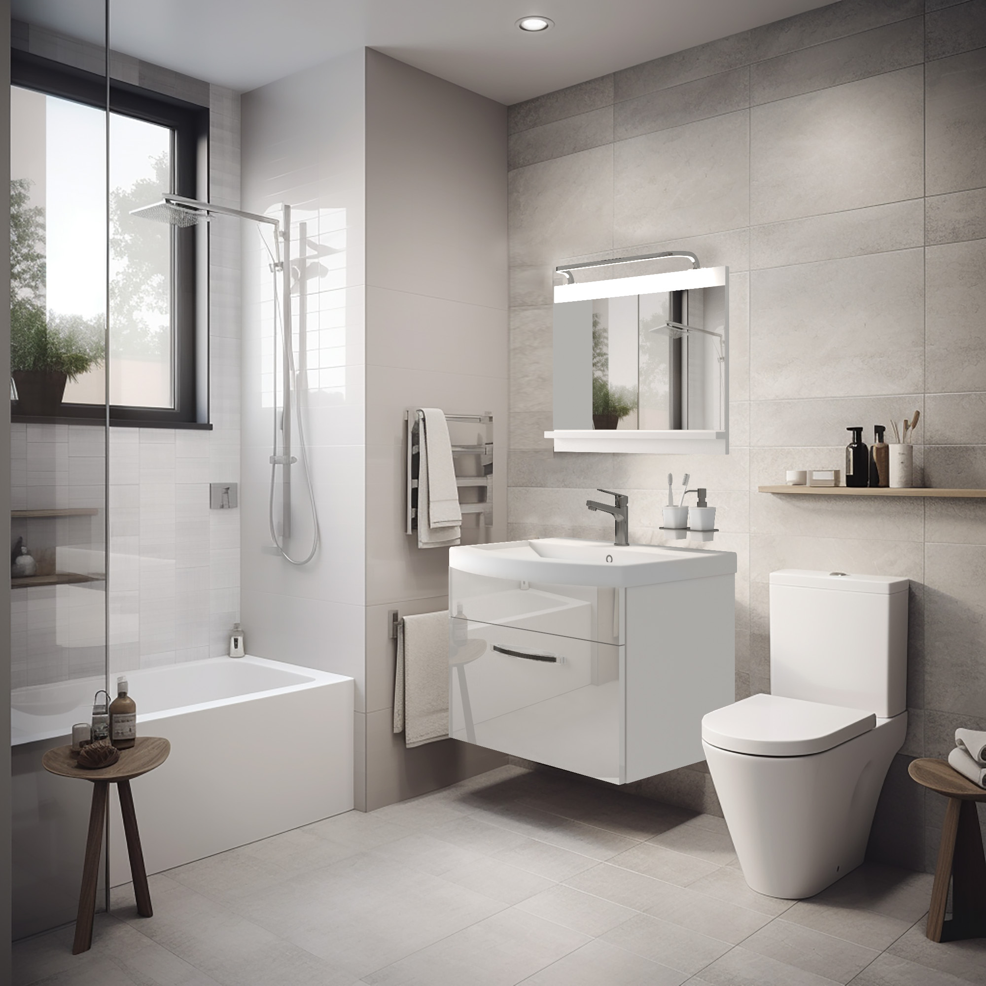 Bagno moderno con vasca e elementi eleganti