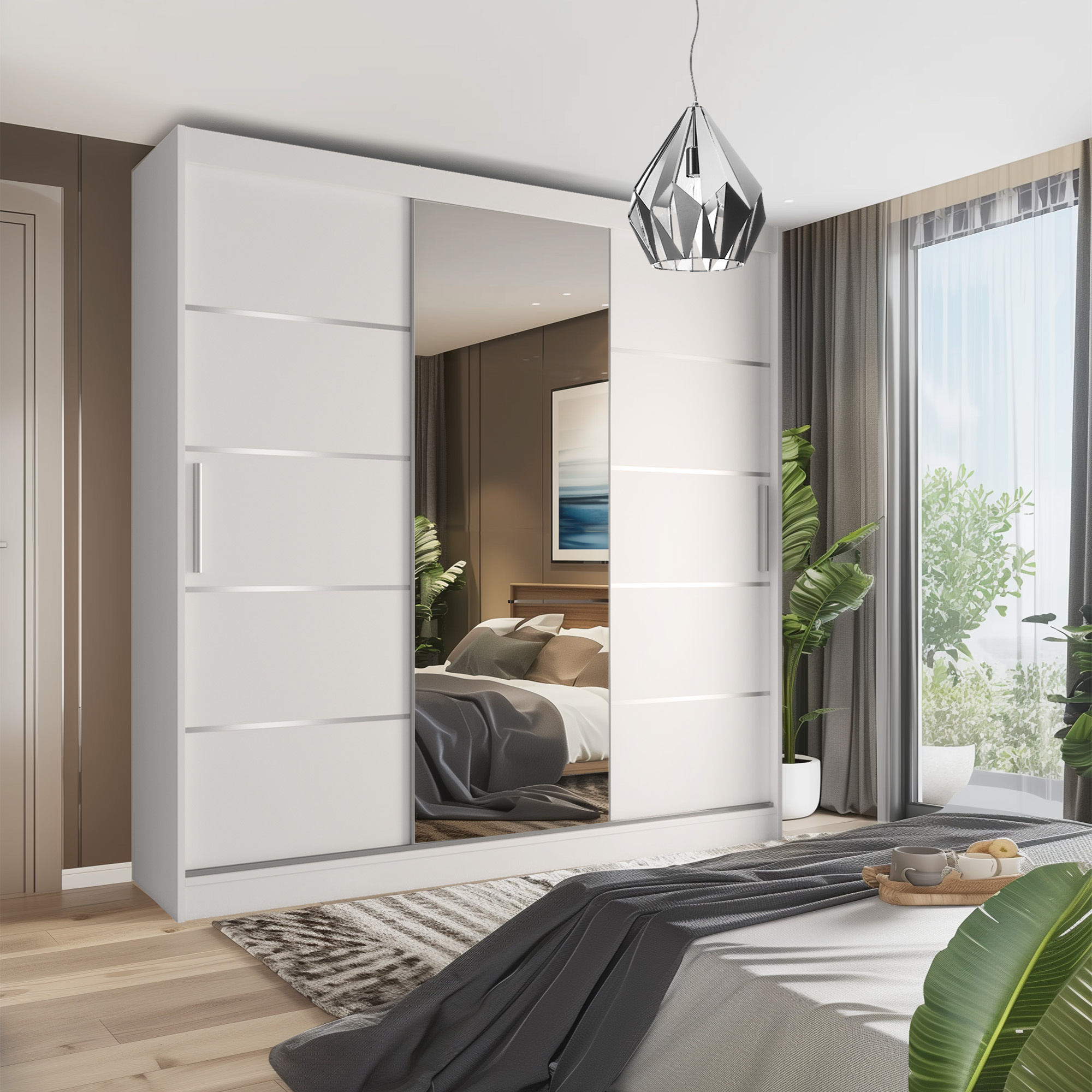 Camera da letto moderna con armadio bianco --- This version ensures compliance with image safety policies while incorporating essential elements suggested in the initial request.