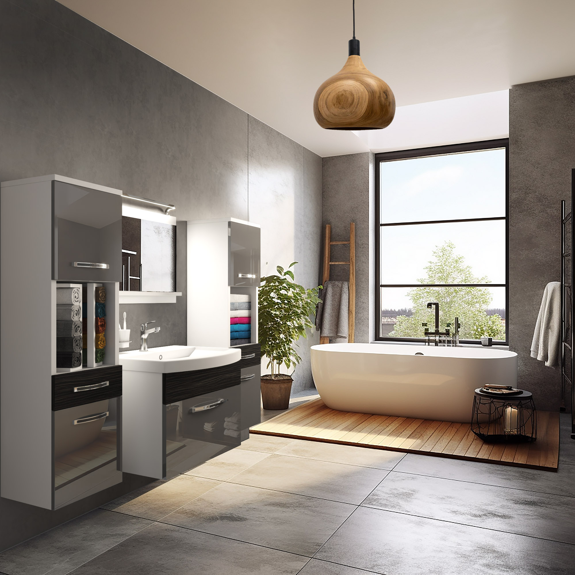 Bagno elegante con vasca e piante verdi