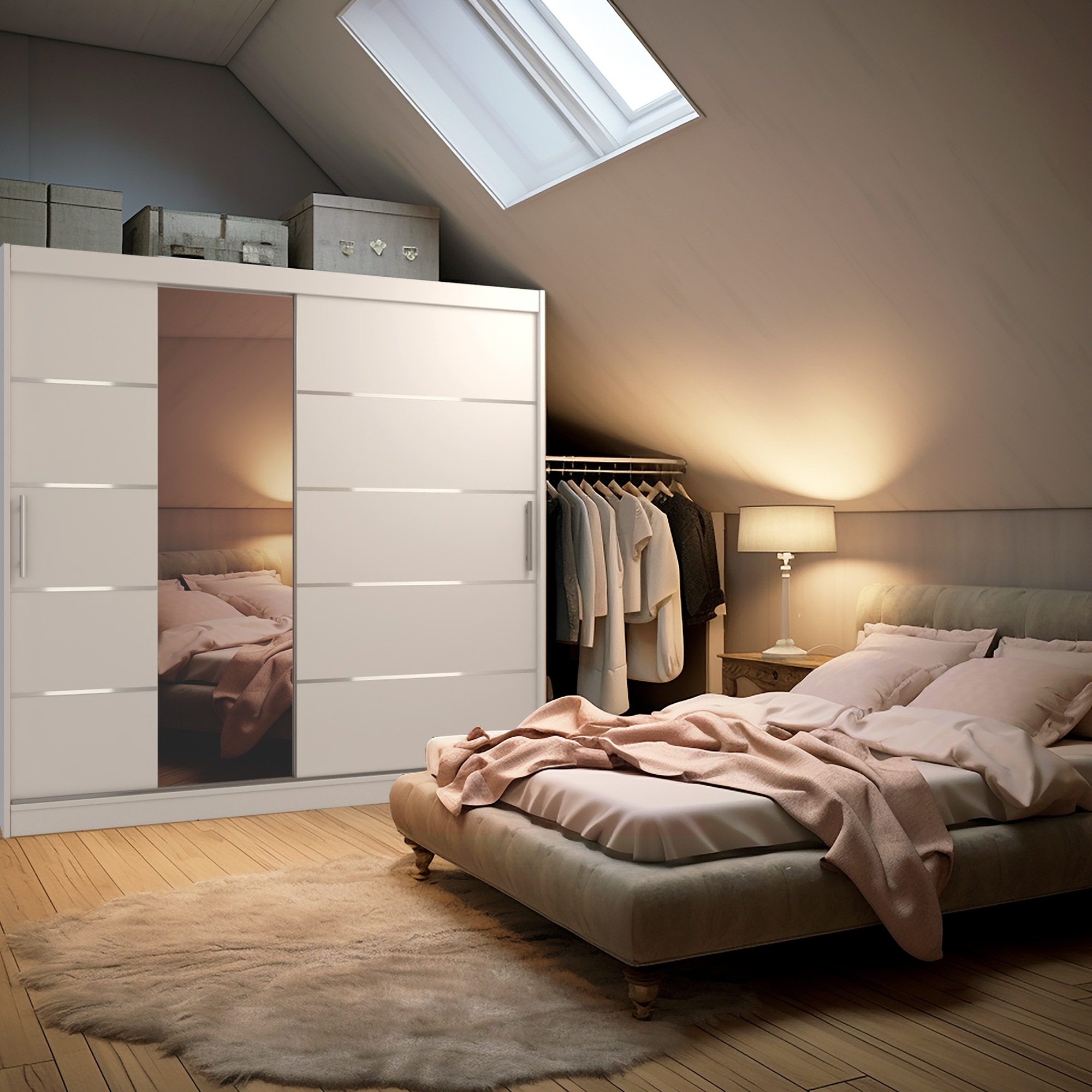 Camera da letto accogliente con letto e armadio