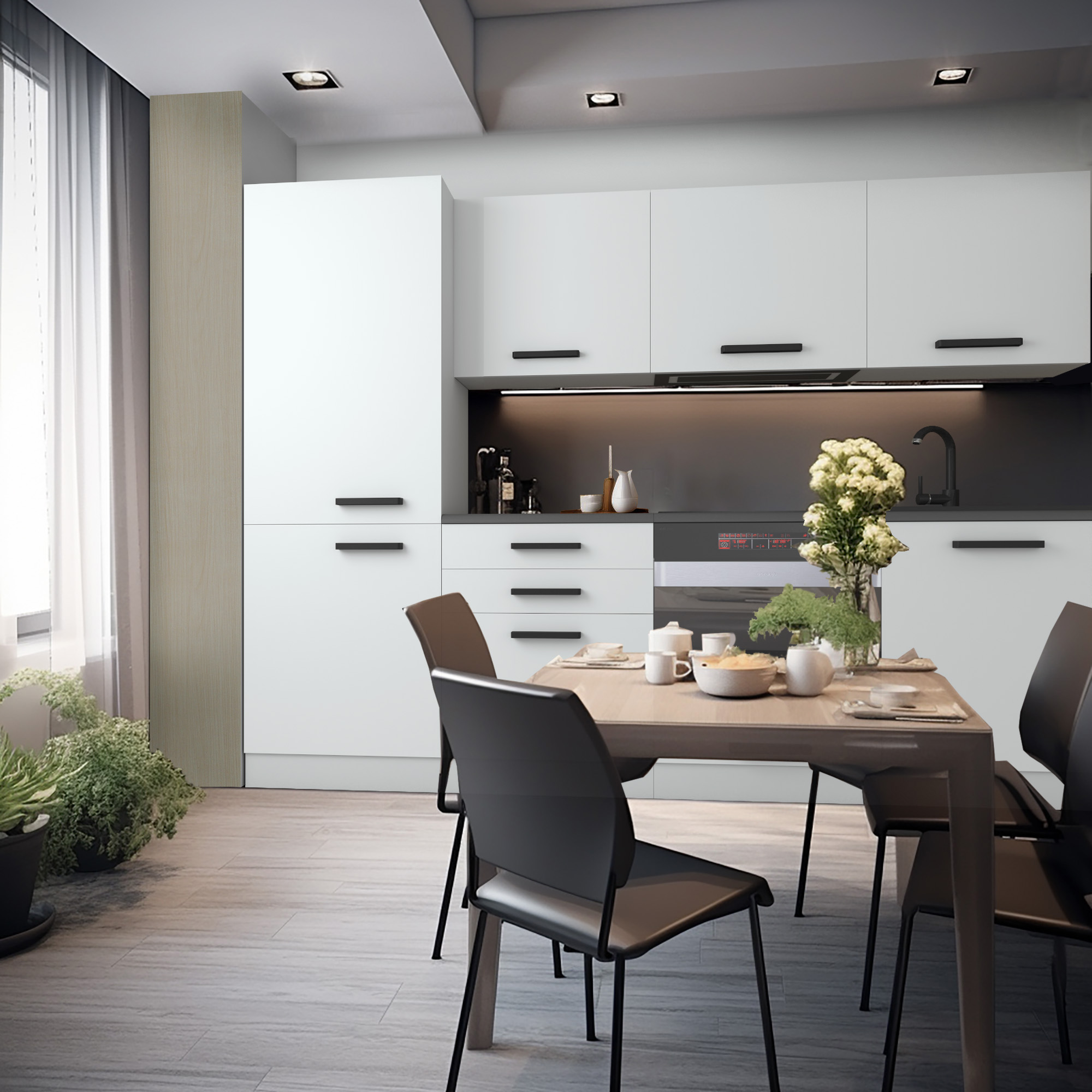 Cucina moderna con tavolo e sedie eleganti