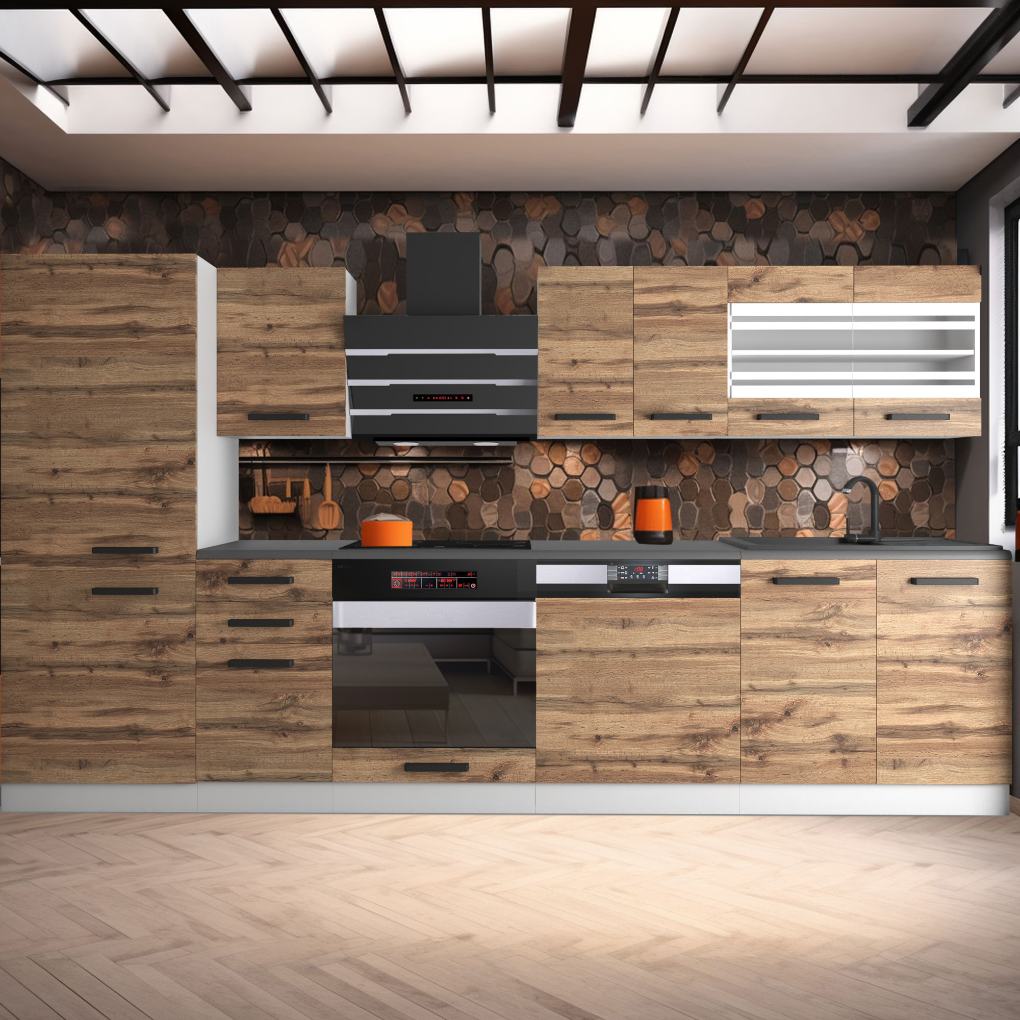 Cucina con mobili in legno e dettagli naturali