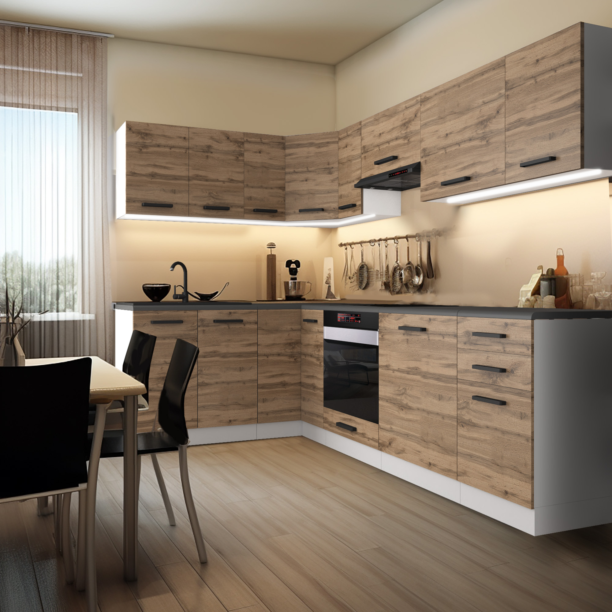 Atmosfera calda e funzionale in cucina contemporanea