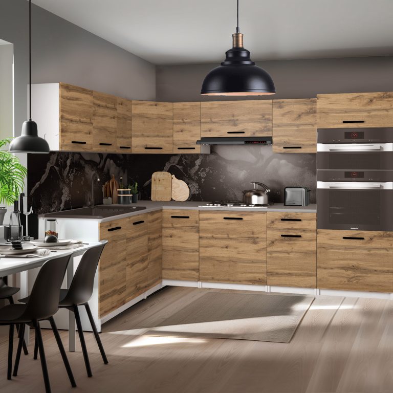Mobili da cucina 420 cm in rovere Wotan rovere Sonoma senza piano di lavoro Produttore TOR UNIQAGRANDE/4/WT/DW/BB/B1